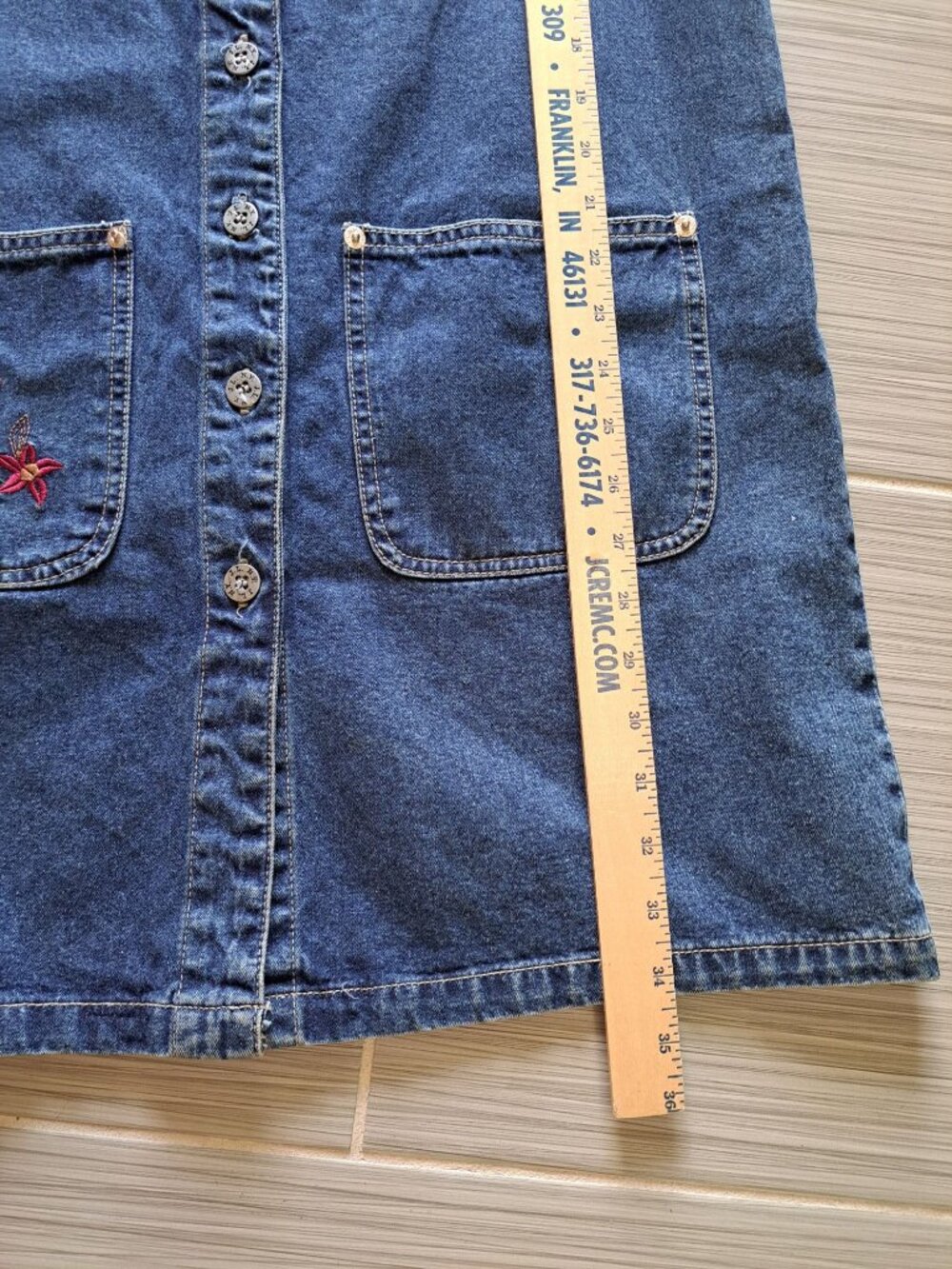 Vtg Denim Embroidered Dress Floral Button-Up Sleeveless Pockets S Cotton Teacher - Picture 10 of 10